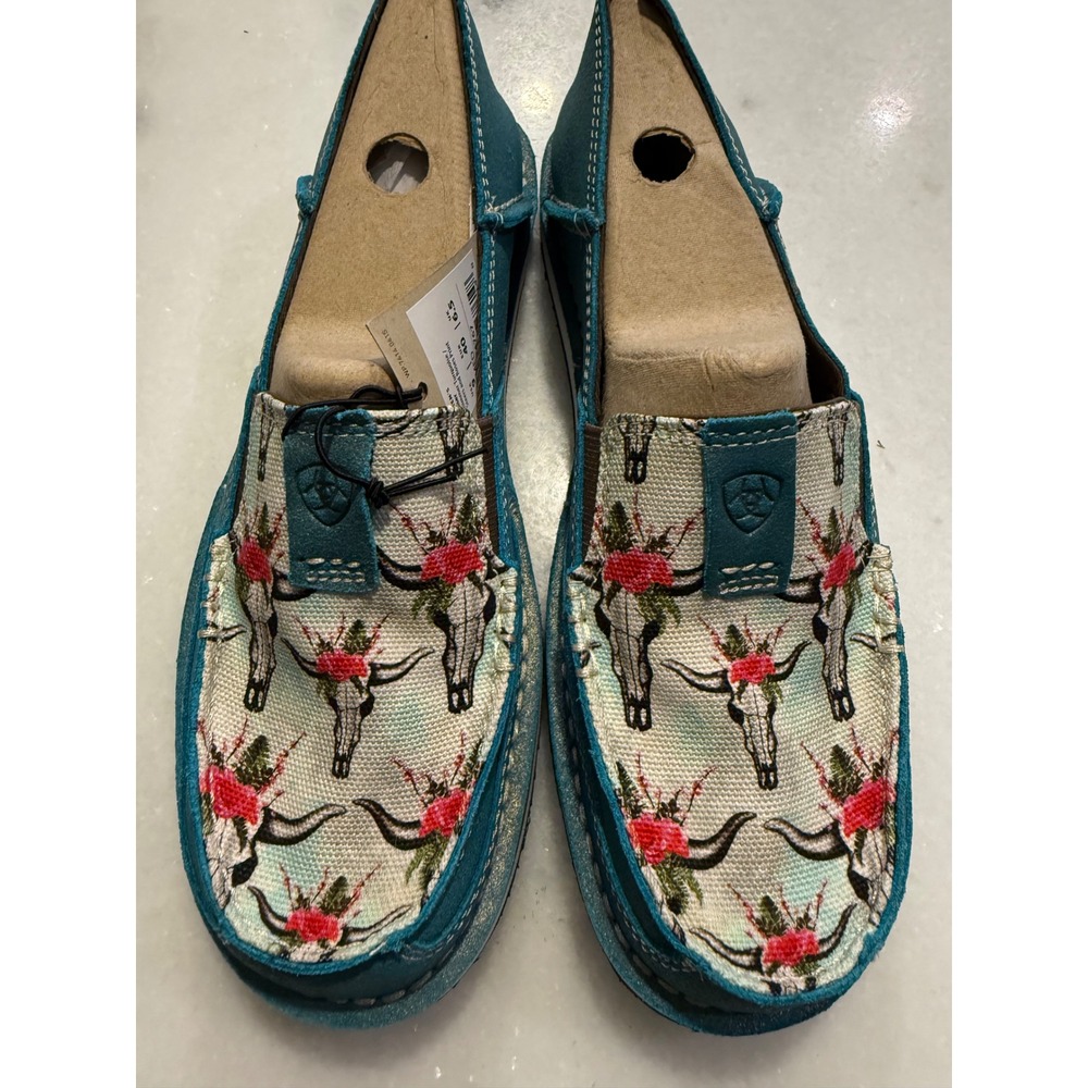 Ariat Cruiser Loafers Womens 9 Shimmer Turquoise Steers Roses 10024767